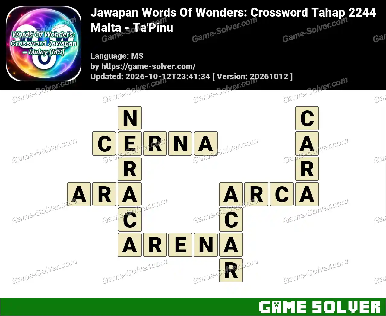 Jawapan Words Of Wonders: Crossword Tahap 2244 – Malta – Ta’Pinu